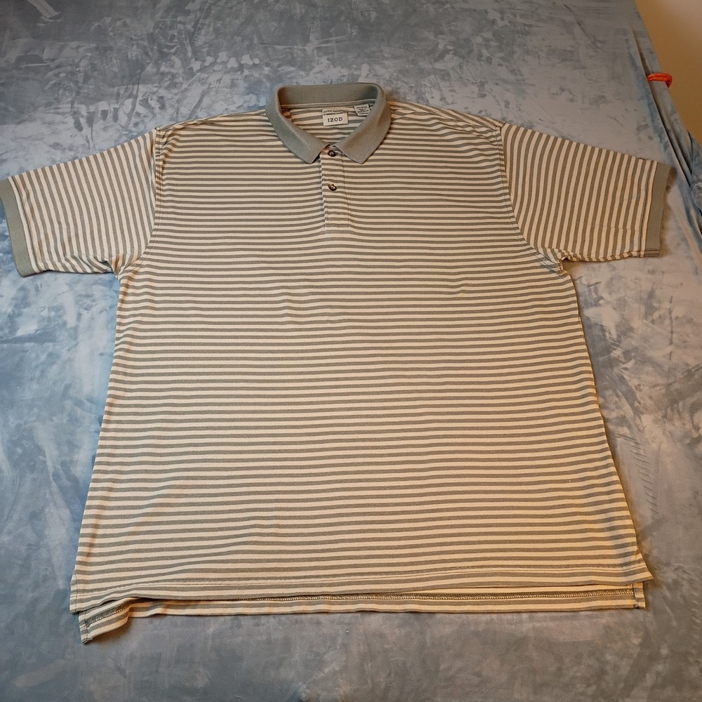 IZOD Mens XL Double Mercerized Cotton Polo Shirt Sage Green Striped 683266